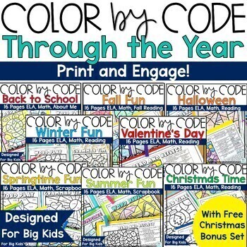 Preview of End of Year Coloring Pages Summer Color By Number Grammar Reading Math Packet