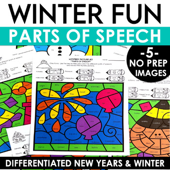 Preview of Winter Coloring Pages - Parts of Speech Color By Number Worksheets