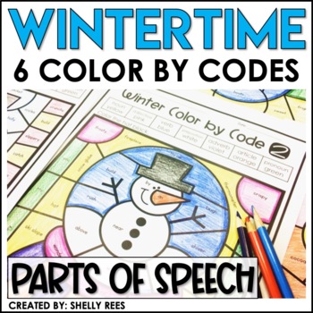 Preview of Winter Coloring Pages | Parts of Speech Color by Number 
