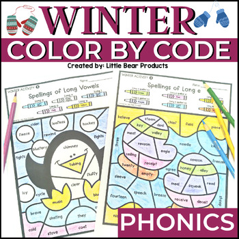 Preview of Winter Coloring Pages Phonics Color by Number