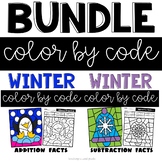 Winter Coloring Pages with Addition and Subtraction Facts