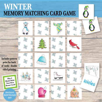 Preview of Winter Concentration Memory Matching Card Game January February Vocabulary