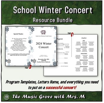 Preview of Winter Concert Resource Bundle - Program Template, Student Scripts, Letters Home