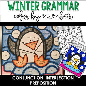 Preview of Winter Conjunction, Interjection, and Preposition Activity Color by Number