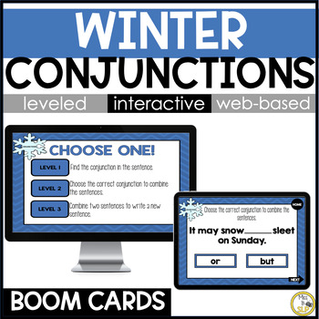 Preview of Winter Conjunctions - Grammar Skill Builder - Digital Boom Cards