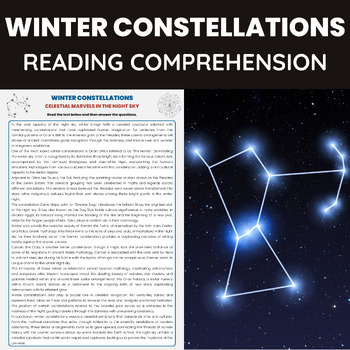 Preview of Winter Constellations Reading Comprehension Worksheet | Winter Astronomy