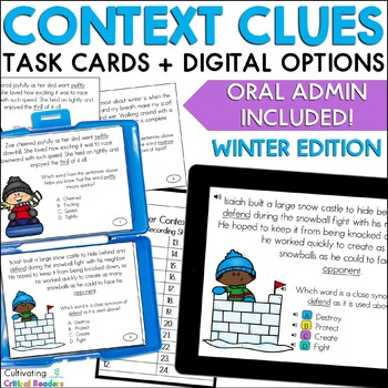 Preview of Winter Context Clues Task Cards Print & Digital w/ Audio Support for Oral Admin