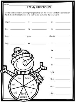 winter contractions worksheets by forever in third grade tpt