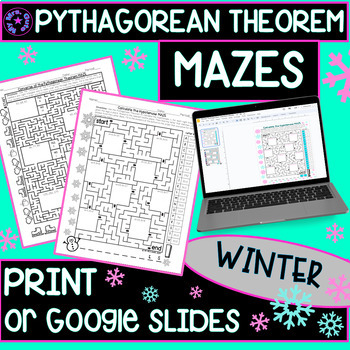 Preview of Winter Converse of the Pythagorean Theorem Hypotenuse Mazes Worksheets