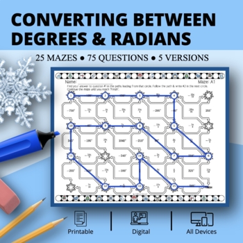 Preview of Winter: Converting Between Degrees and Radians Maze Activity