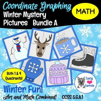 Preview of Winter Coordinate Graphing Mystery Pictures Bundle