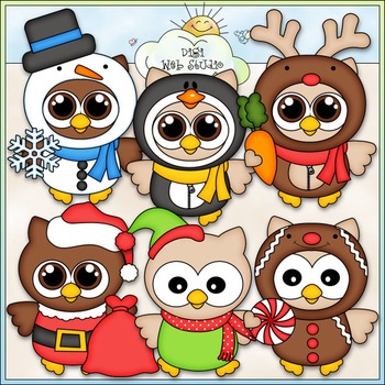 Winter Costume Owls Clip Art - Christmas Clip Art - CU Clip Art & B&W