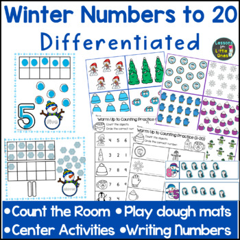 Preview of Winter Numbers 1 to 20 Write the Room Counting Play Dough Mats Writing Numbers