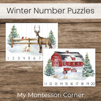 Preview of Winter Counting Puzzles, Numbers 1-20, Preschool Math