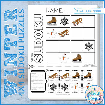 Preview of Winter Critical Thinking | 4x4 Sudoku Logic Puzzles | Cut and Paste Activity
