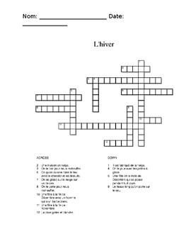 French Winter Crossword Worksheets Teaching Resources Tpt
