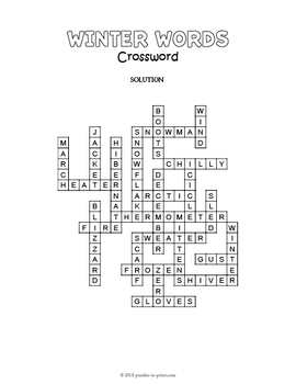 Winter Crossword Puzzle Worksheet by Puzzles to Print | TpT