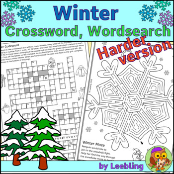 Preview of Winter Crossword, Winter Word Search and More Winter Puzzles – Harder version