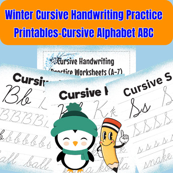 Preview of Winter Cursive Handwriting Practice Printables-Cursive Alphabet ABC