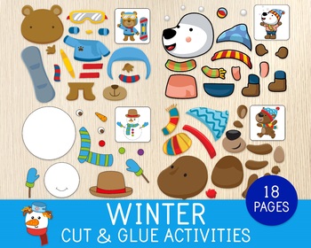 Preview of Winter Cut and Glue Activities, Cutting Practice, Scissor Skills, Paper Crafts