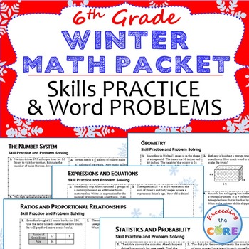 Preview of 6th Grade WINTER / December MATH PACKET {Review/Assessments of Standards}
