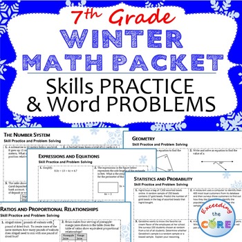 Preview of 7th Grade WINTER / December MATH PACKET   {Review/Assessments of Standards}