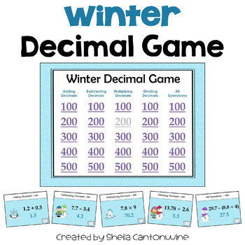 Winter Decimal Game Similar To Jeopardy