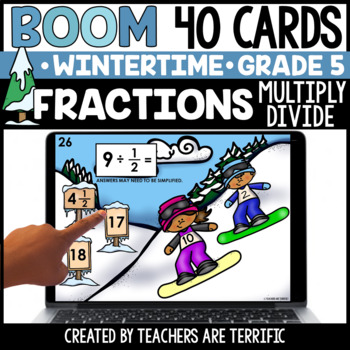 Preview of Winter Fractions Multiply and Divide Gr. 5 Boom Cards - Digital