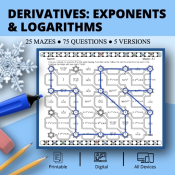Preview of Winter: Derivatives Exponents & Logs Maze Activity