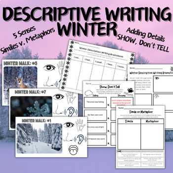 Preview of Winter Descriptive Writing -Add details, Simile/Metaphor, SLIDES, 5 senses, ESL