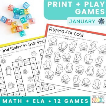 Preview of January Print and Play No Prep Math and Word Work Games