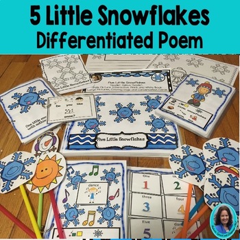 Preview of 5 Little Snowflakes Winter Poem Differentiated Interactive Activities writing