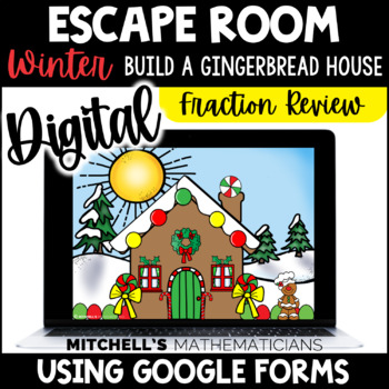Preview of Winter Digital Escape Room Math Activity Fraction Review - ALL Operations