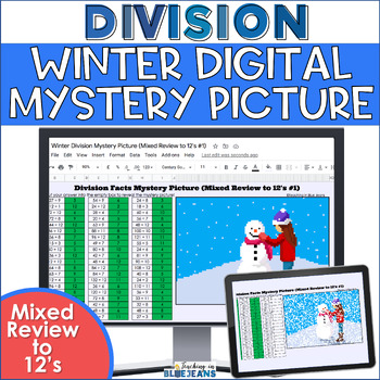 Preview of Winter Digital Mystery Picture for Division Facts to 12s | Winter Math January