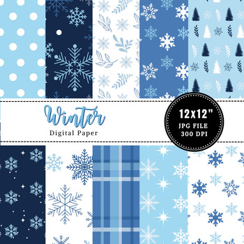 Winter digital paper - winter, bear, snowman, snowflake scrapbook patterns