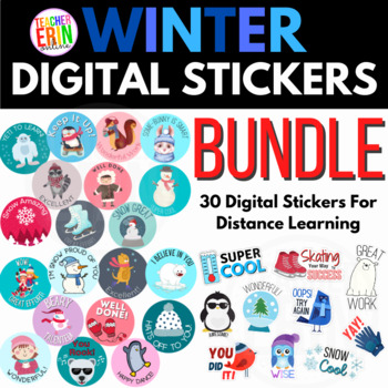 Preview of Winter Digital Stickers BUNDLE | 30 Winter Digital Stickers Distance Learning