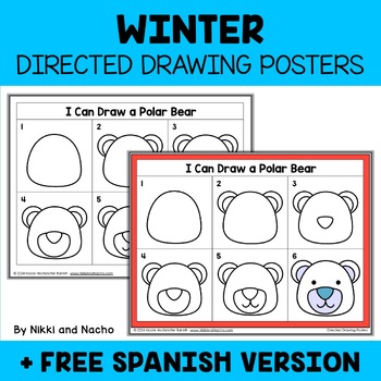 Preview of Winter Directed Drawing Posters + FREE Spanish