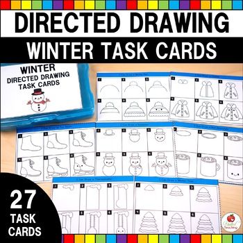 Preview of Winter Directed Drawing Task Cards | Fine Motor Skills | January Centers & Bins