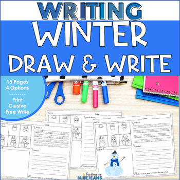 Preview of Winter Directed Drawing Writing Prompts - Print and Cursive Handwriting Practice