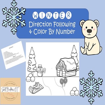 Preview of Occupational and Speech Therapy Winter Direction Following and Color By Number