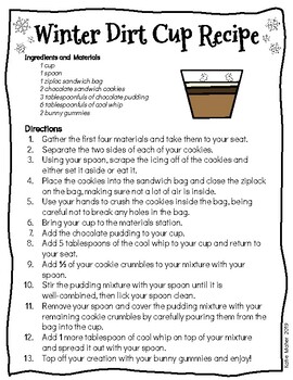 Preview of Winter Dirt Cup Recipe Activity