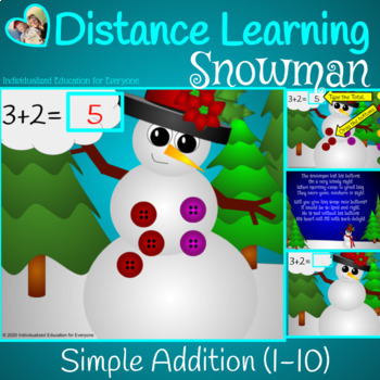 Preview of Winter Distance Learning Snowman Simple Addition 