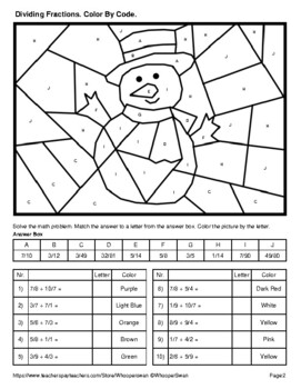 Winter: Dividing Fractions - Coloring Worksheets | Color by Code by ...