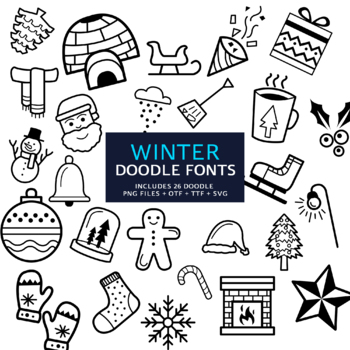 Preview of Winter Doodle Fonts, Instant File otf, ttf Font Download, Digital Christmas Font