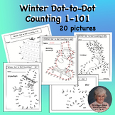 Winter Dot to Dot Counting 1-101 Printable Practice Pages K-1