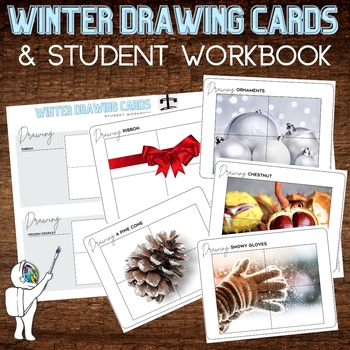 Preview of Winter Drawing Task Cards for Middle, High School Art Drawing Bell Ringer