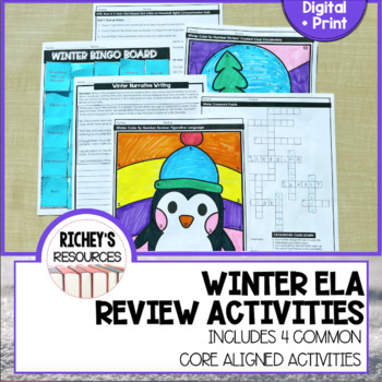 Preview of Winter ELA Content Review Activities Middle School Digital and Print