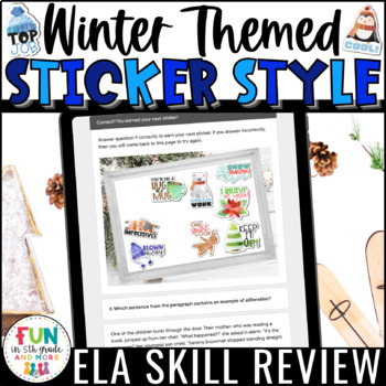 Preview of Winter ELA Skill Review Digital Activity Sticker Style | Use with Google Forms