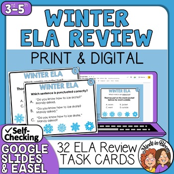 Preview of Winter ELA Review Task Cards - Sentence Practice - Multiple Choice - + Digital