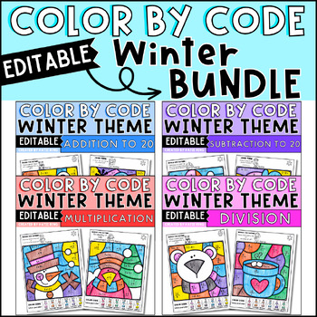 Preview of Winter Editable Color By Code - Addition, Subtraction, Multiplication & Division